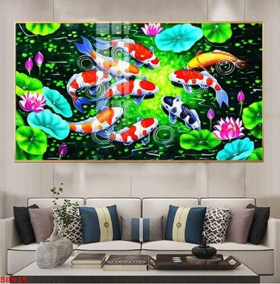 Tải file Tranh cửu ngư quần hội sen cá S915 (gốc) chủ đề phong thủy