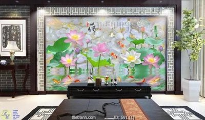 Tải file Tranh cửu ngư quần hội sen cá S91 (gốc) in trên mọi chất liệu