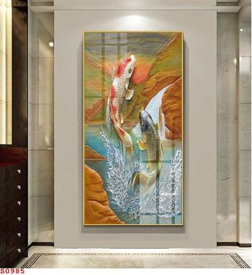 Hình ảnh file gốc Tranh cửu ngư quần hội sen cá S985 (chất lượng cao)