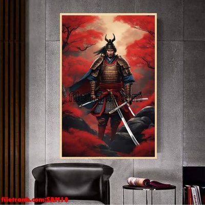 File in trần File tranh samurai võ sĩ nhật bản SAM18 (bản gốc) mây trời