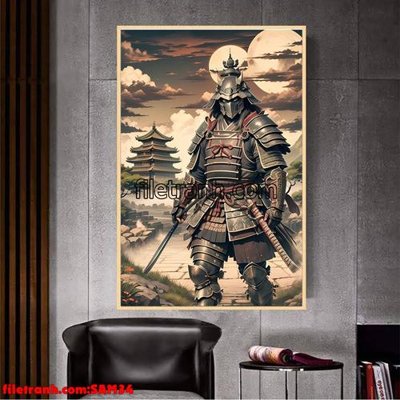 Download file gốc File tranh samurai võ sĩ nhật bản SAM34 (in lụa) hoa lá