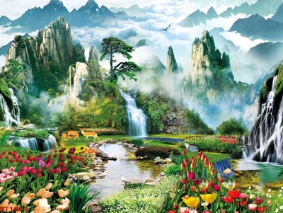 Download file Tranh sơn thủy thác nước phong thủy ST1001 (gốc) in mica đèn LED