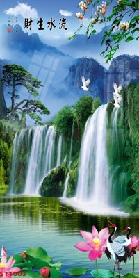 File tranh Tranh sơn thủy thác nước phong thủy ST1003 (gốc) chủ đề con người