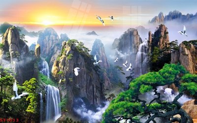 File in ấn cao cấp Tranh sơn thủy thác nước phong thủy ST1013 (file gốc)