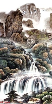 File gốc Tranh sơn thủy thác nước phong thủy ST1023 (PNG) không nền chất lượng