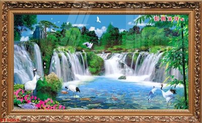 Download file Tranh sơn thủy thác nước phong thủy ST1063 (gốc) in mica bàn thờ
