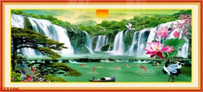 File gốc Tranh sơn thủy thác nước phong thủy ST1106 (in 3D) cho trang trí