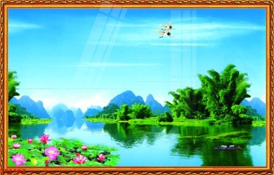 File gốc Tranh sơn thủy thác nước phong thủy ST1107 (PSD/TIFF) độ phân giải cao