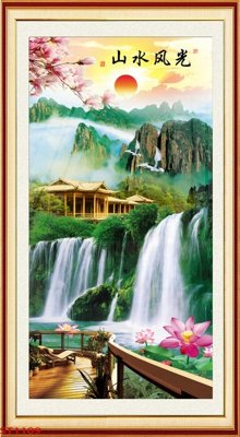 File in trần Tranh sơn thủy thác nước phong thủy ST1109 (bản gốc) bầu trời