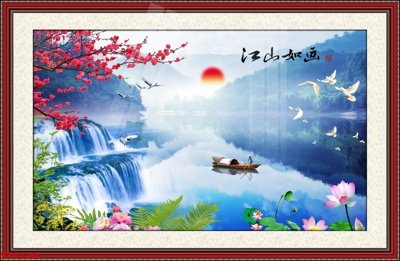 File in ấn Tranh sơn thủy thác nước phong thủy ST1120 (bản gốc) chất lượng cao