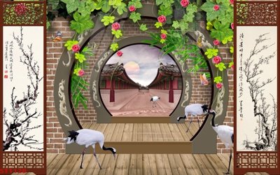 File gốc Tranh sơn thủy thác nước phong thủy ST1128 (in lụa) hoa văn cổ điển