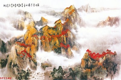 File tranh Tranh sơn thủy thác nước phong thủy ST1142 (gốc) chủ đề con người