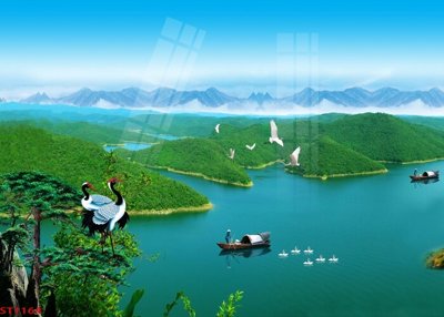 File gốc Tranh sơn thủy thác nước phong thủy ST1164 (in lụa) tranh mã đáo