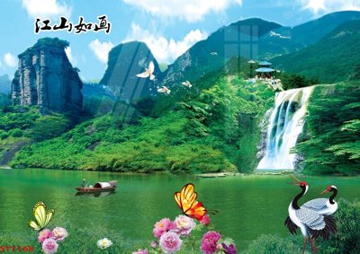 File gốc Tranh sơn thủy thác nước phong thủy ST1168 (in 3D) cho trang trí