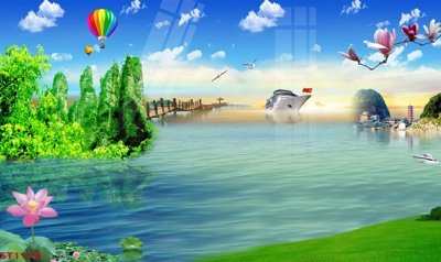 File tranh Tranh sơn thủy thác nước phong thủy ST1176 (gốc) chủ đề động vật