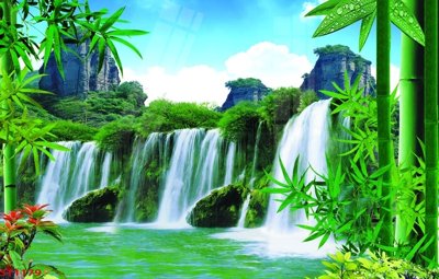 File gốc Tranh sơn thủy thác nước phong thủy ST1179 (in 3D) cho trang trí