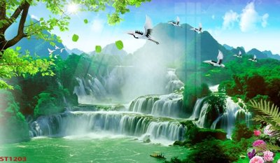 Tải file gốc Tranh sơn thủy thác nước phong thủy ST1203 (in khổ lớn) không mờ