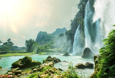 File gốc Tranh sơn thủy thác nước phong thủy ST1239 (phong cách) cổ điển