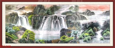 File tranh Tranh sơn thủy thác nước phong thủy ST1250 (bản gốc) in lụa dán tường