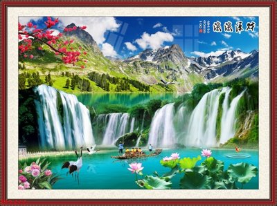 File tranh Tranh sơn thủy thác nước phong thủy ST1272 (ảnh gốc) độ nét vượt trội