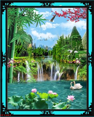 File tranh Tranh sơn thủy thác nước phong thủy ST1283 (gốc) in backlit film