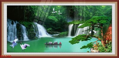 File tranh in trần 3D Tranh sơn thủy thác nước phong thủy ST1290 (ảnh gốc)