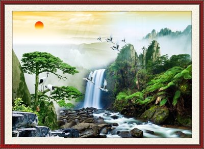 Tải file Tranh sơn thủy thác nước phong thủy ST1291 (gốc) in tranh tráng gương