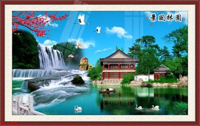 Tải về file tranh gốc Tranh sơn thủy thác nước phong thủy ST1296 (để in quảng cáo)