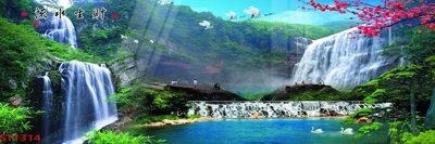 File ảnh Tranh sơn thủy thác nước phong thủy ST1314 (gốc) trang trí khách sạn