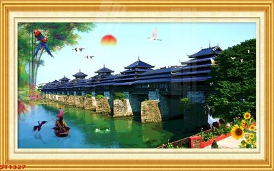 File tranh Tranh sơn thủy thác nước phong thủy ST1327 (gốc) chủ đề con người