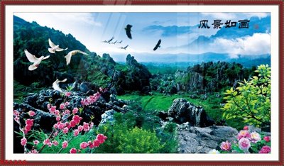 File tranh PSD Tranh sơn thủy thác nước phong thủy ST1336 chất lượng cao