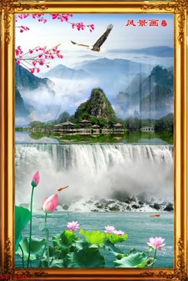 File gốc Tranh sơn thủy thác nước phong thủy ST1350 (ảnh chi tiết) để in lụa