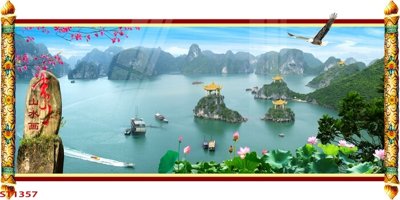 File tranh Tranh sơn thủy thác nước phong thủy ST1357 (gốc) in trên kính