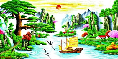 Tải file Tranh sơn thủy thác nước phong thủy ST1369 (ảnh gốc) in gạch men