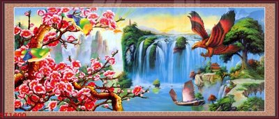 File tranh Tranh sơn thủy thác nước phong thủy ST1400 (gốc) chủ đề động vật