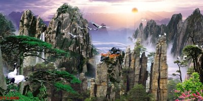 File gốc Tranh sơn thủy thác nước phong thủy ST1405 (in tráng gương) nghệ thuật