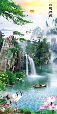 File gốc Tranh sơn thủy thác nước phong thủy ST1412 (in tráng gương) ốp tường
