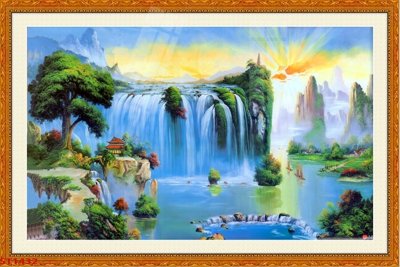 Mua file tranh gốc Tranh sơn thủy thác nước phong thủy ST1432 tại Filetranh.com