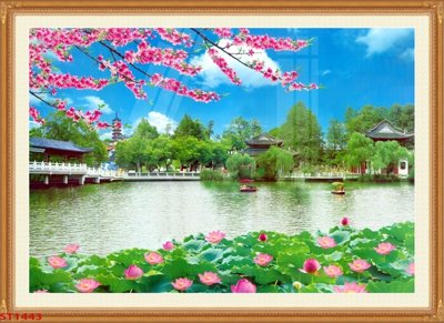 File gốc Tranh sơn thủy thác nước phong thủy ST1443 (phong cách) cổ điển