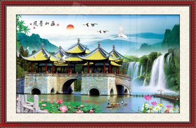 File PSD Tranh sơn thủy thác nước phong thủy ST1447 (bản gốc) đã tách nền