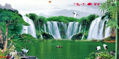 File gốc in mica Tranh sơn thủy thác nước phong thủy ST1459 chất lượng