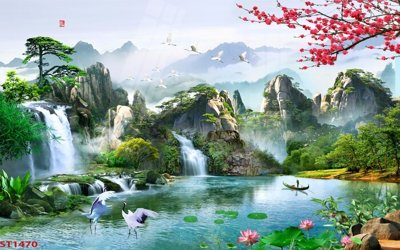 Download file tranh Tranh sơn thủy thác nước phong thủy ST1470 (file gốc PSD)