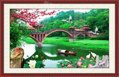 File gốc Tranh sơn thủy thác nước phong thủy ST1508 (in tráng gương) sang trọng