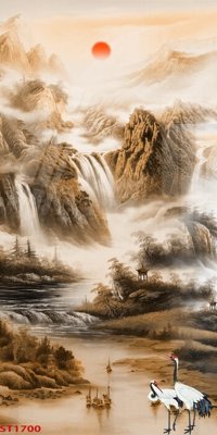 File gốc Tranh sơn thủy thác nước phong thủy ST1700 (in mica) cắt laser