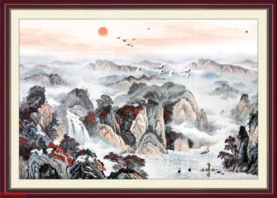 Tải file PSD Tranh sơn thủy thác nước phong thủy ST1894 (nguyên layer) để in