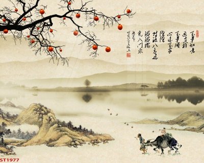 File PSD Tranh sơn thủy thác nước phong thủy ST1977 (chất lượng in ấn)