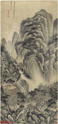 File tranh Tranh sơn thủy thác nước phong thủy ST2013 (bản gốc) treo phòng ăn