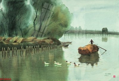 File in mica Tranh sơn thủy thác nước phong thủy ST2055 (bản gốc) siêu trong