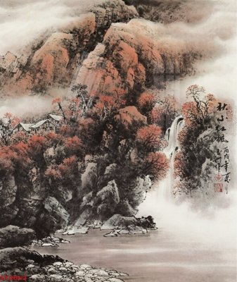 File tranh Tranh sơn thủy thác nước phong thủy ST2062 (ảnh gốc) cho in ấn kỹ thuật số