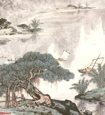 File in lụa Tranh sơn thủy thác nước phong thủy ST2065 (tân cổ điển) Tranh sơn thủy thác nước phong thủy ST2065